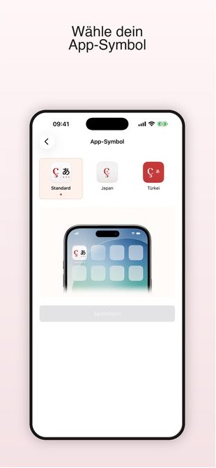 Japonca Screenshot mit App-Symbol-Auswahl